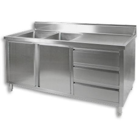 DSC - 1800L - H KITCHEN TIDY CABINET WITH DOUBLE LEFT SINKS - Whisk Hospitality - DSC-1800L-H