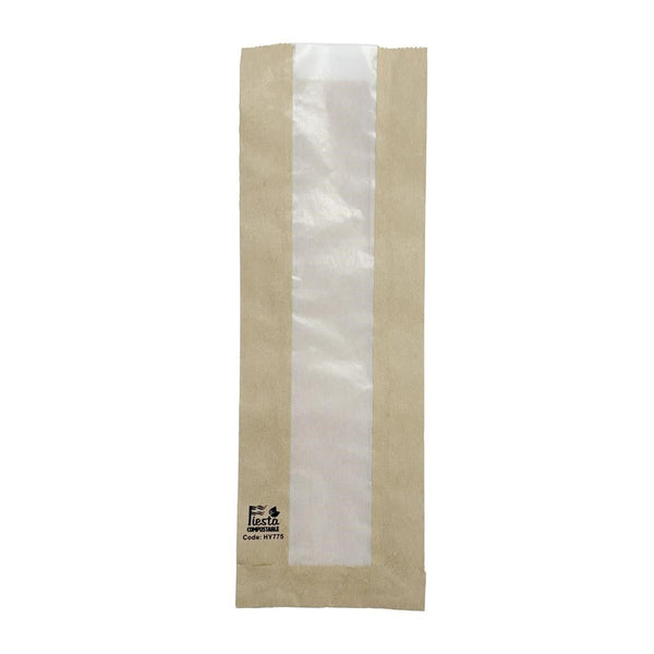 Fiesta Compostable Baguette Bag with Glassine Window - 300x100x60mm (Pack 1000) HY775 - Whisk Hospitality - HY775