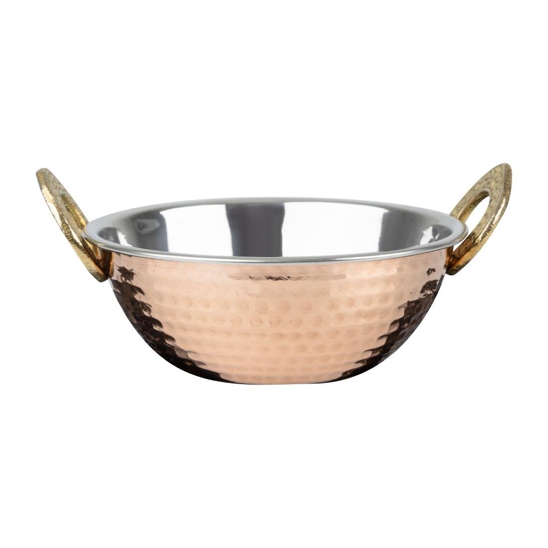Olympia Copper Kadai Dish Stainless Steel Brass Handles - 130mm 400ml HY128 - Whisk Hospitality - HY128