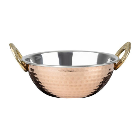 Olympia Copper Kadai Dish Stainless Steel Brass Handles - 130mm 400ml HY128 - Whisk Hospitality - HY128