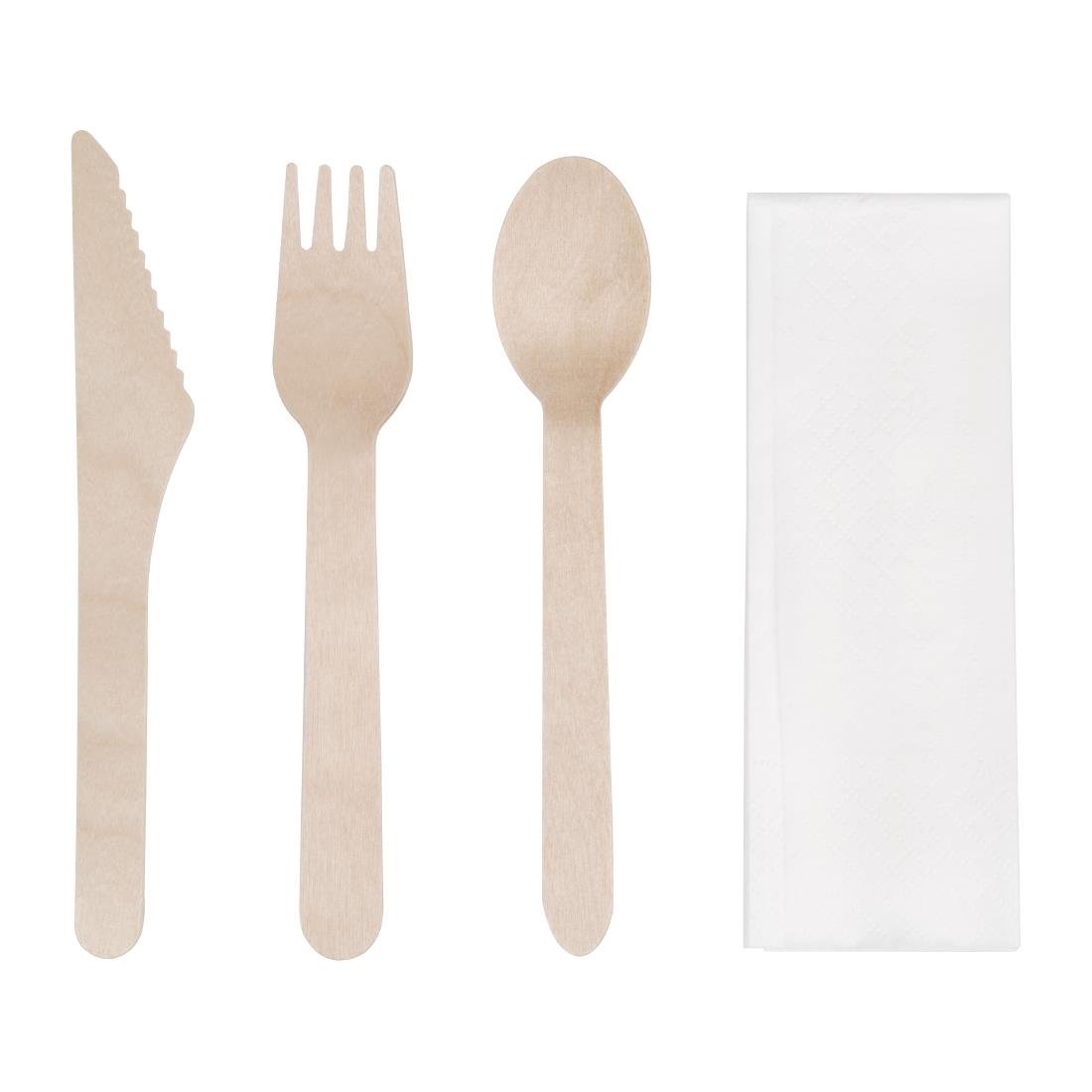 Fiesta Compostable Wooden Cutlery Meal Pack - Fork Knife Spoon Napkin (Pack 250) DF422 - Whisk Hospitality - DF422