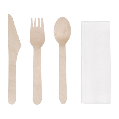 Fiesta Compostable Wooden Cutlery Meal Pack - Fork Knife Spoon Napkin (Pack 250) DF422 - Whisk Hospitality - DF422