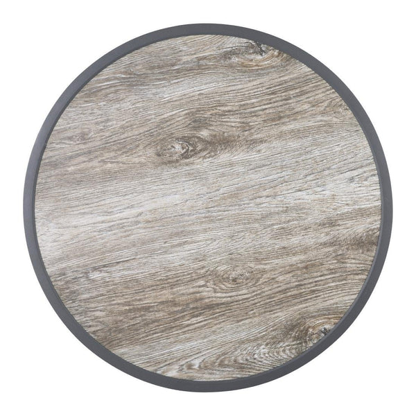 Bolero Wood Grain Effect Outdoor Fibre Glass Table Top Grey Trim Round - 580mm DL486 - Whisk Hospitality - DL486