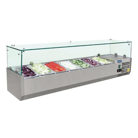 Polar G - Series Countertop Prep Fridge 7x 1/4GN with Glass Sneeze guard G609 - A - Whisk Hospitality - G609-A