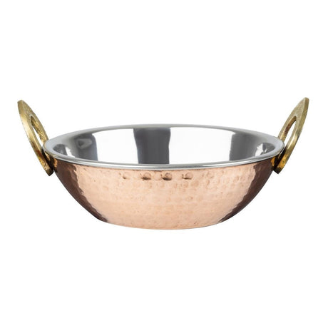 Olympia Copper Kadai Dish Stainless Steel Brass Handles - 165mm 660ml HY129 - Whisk Hospitality - HY129