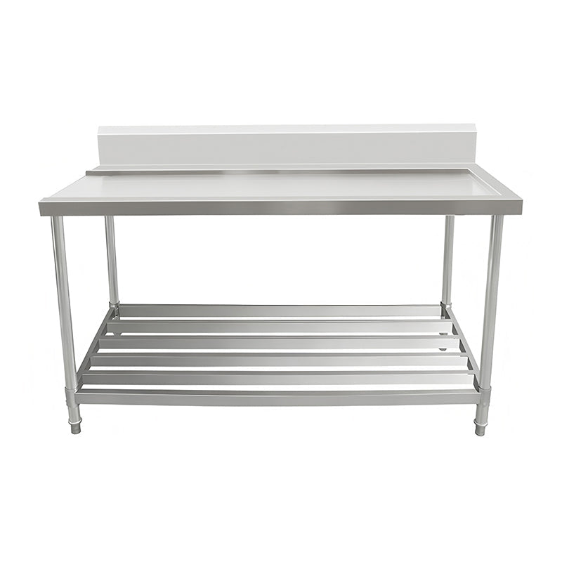 Outlet Bench with Splashback & Pipe Undershelf - Outlet on Left / 750 / AWSD-0975L - Whisk Hospitality - 622342
