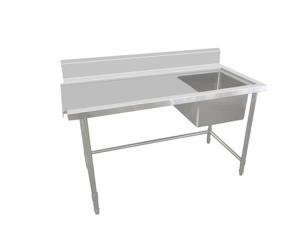 Inlet Bench - Single Sink with Splashback & Leg Brace - Inlet on Left - Sink on Right / 750 / ASSD-1275LR - Whisk Hospitality - 621226