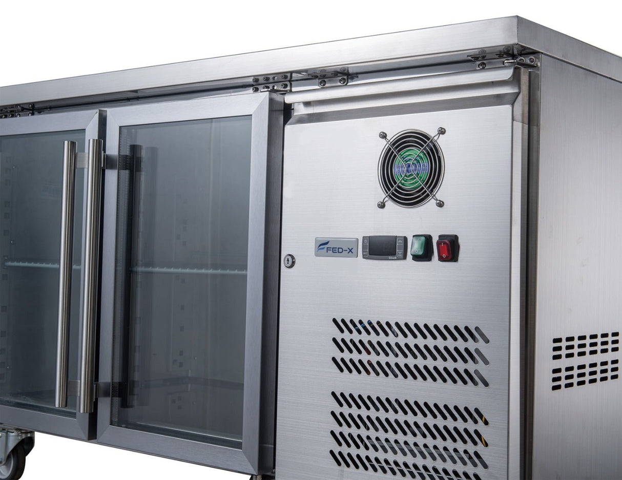 FED - X Two Glass Door Bench Fridge Stainless Steel - XUB7C13G2V - Whisk Hospitality - XUB7C13G2V