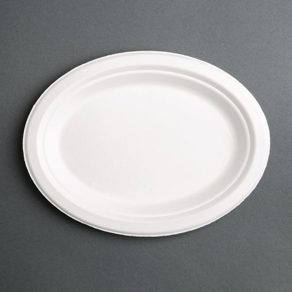Fiesta Compostable Bagasse Oval Plate 198x263mm (Pack 50) FC534 - Whisk Hospitality - FC534
