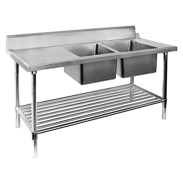 DSBD7 - 2400R/A Right Inlet Double Sink Dishwasher Bench - Whisk Hospitality - DSBD7-2400R/A