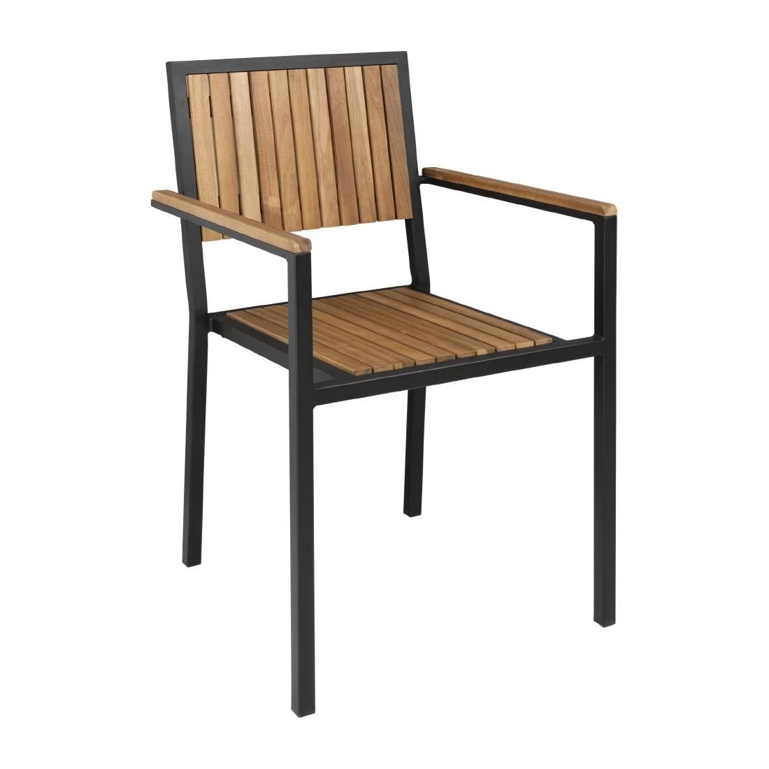 Bolero Steel & Acacia ArmChair (Pack 4) DS151 - Whisk Hospitality - DS151