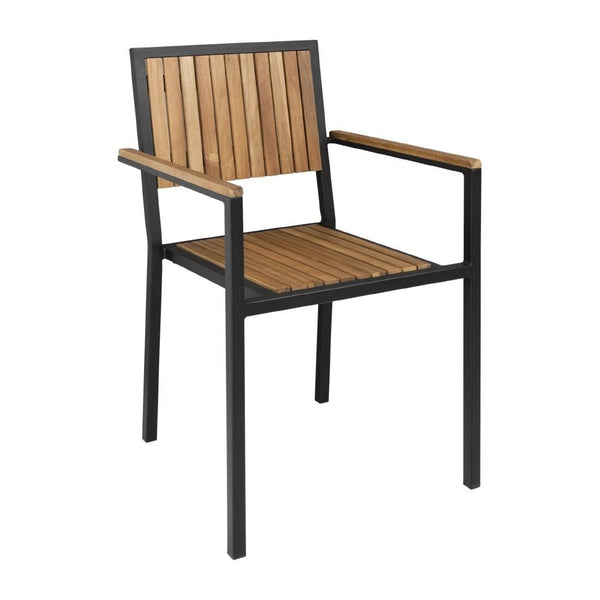 Bolero Steel & Acacia ArmChair (Pack 4) DS151 - Whisk Hospitality - DS151