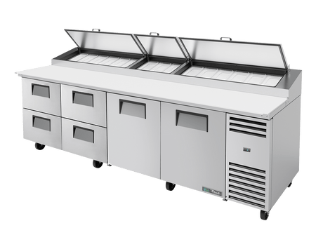 True Refrigeration Pizza Prep Table 15x 1/3 Top Pans 4 Drawers + 2 Solid Swing Doors - TPP - AT - 119D - 4 - HC - Whisk Hospitality - TPP-AT-119D-4-HC