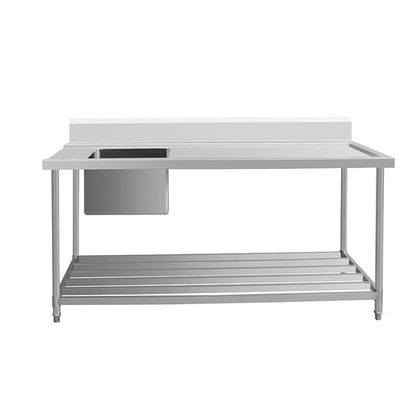 Inlet Bench - Single Sink with Splashback & Pipe Undershelf - Inlet & Sink on Left / 700 / ASSD-1270L - Whisk Hospitality - 622353