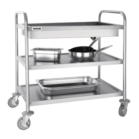 Vogue Deep Tray Clearing Trolley 3 Tier St/St - 940x855x535mm CC365 - Whisk Hospitality - CC365