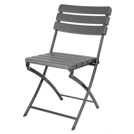 Bolero Folding PE Chair Grey Wood Effect (Set 2) HZ891 - Whisk Hospitality - HZ891