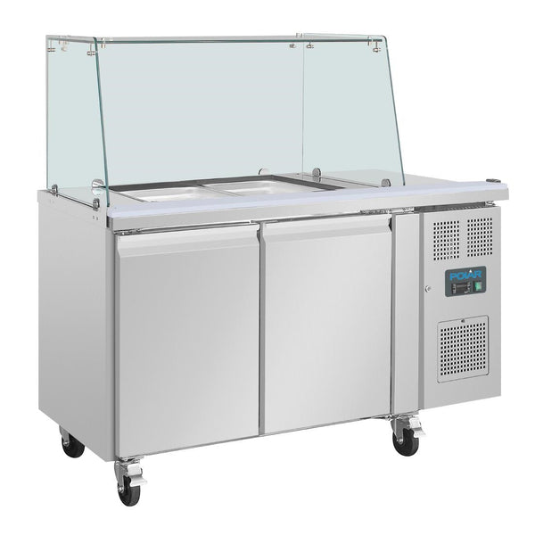 Polar U - Series GN Counter Saladette with Square Sneeze Guard - 2 Door UA017 - A - Whisk Hospitality - UA017-A