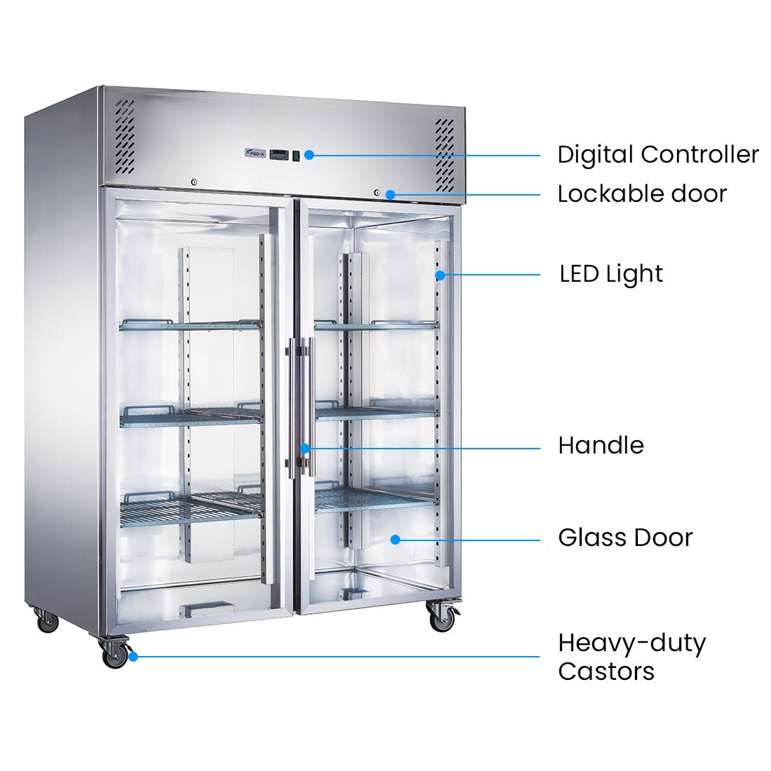 FED - X S/S Two Full Glass Door Upright Freezer - XURF1410G2V - Whisk Hospitality - XURF1410G2V