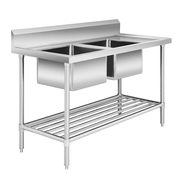 Double Left Sink Bench with Pot Undershelf DSB7 - 1500L/A - Whisk Hospitality - DSB7-1500L/A
