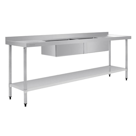 Vogue Double Bowl Sink Double Drainer - 2400mm x 700mm (90mm Drain) HC921 - Whisk Hospitality - HC921