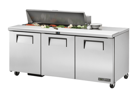True Refrigeration Prep Table 12x 1/6 Top Pans 3 Solid Swing Doors - TSSU - 72 - 12 - HC - Whisk Hospitality - TSSU-72-12-HC
