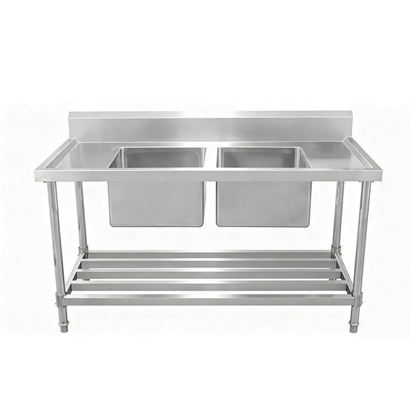 Work Bench - Double Sink with Pipe Undershelf - Center Sink / 600 / ASD-1560C - Whisk Hospitality - 622314