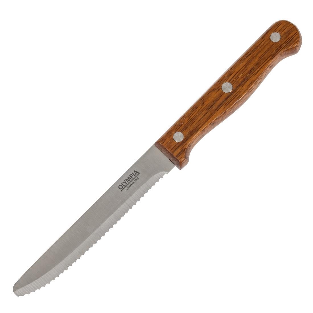 Olympia Rounded Steak Knife Acacia Handle 114mm (Box 12) CS717 - Whisk Hospitality - CS717