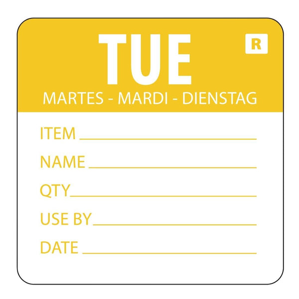 Hygiplas Day Of the Week Removable Food Prep Label Tuesday 2'' (Roll 500) L067 - Whisk Hospitality - L067