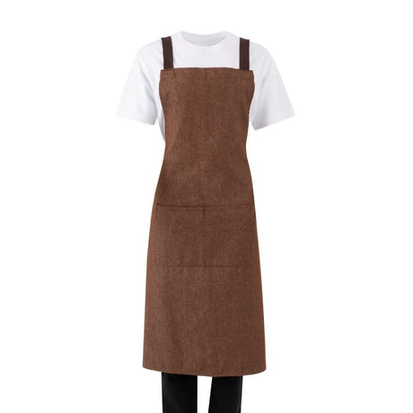 Southside X - Cross Back Bib Apron Denim Tan (Brown Ties) - 1000x700mm BA120 - Whisk Hospitality - BA120