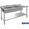 Vogue Double Bowl Sink R/H Drainer - 1800mm x 700mm (90mm Drain) HC919 - Whisk Hospitality - HC919
