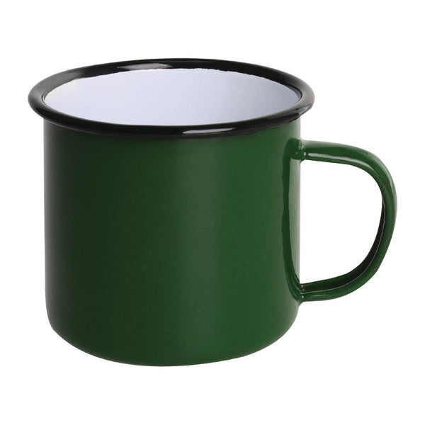 Olympia Enamel Green/Black Mug - 350ml 12.25oz (Box 6) DC396 - Whisk Hospitality - DC396