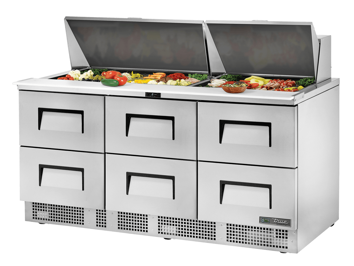 True Refrigeration Prep Table 30x 1/6 Top Pans 6 Drawers - TFP - 72 - 30M - D - 6 - HC - Whisk Hospitality - TFP-72-30M-D-6-HC