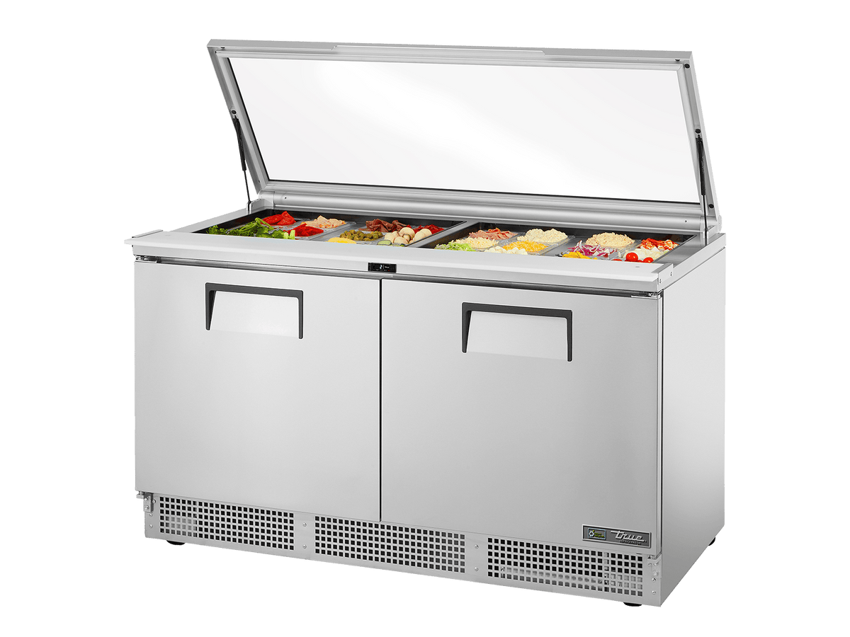True Refrigeration Glass Lid Prep Table 24x 1/6 Top Pans 2 Solid Swing Doors - TFP - 64 - 24M - FGLID - HC - Whisk Hospitality - TFP-64-24M-FGLID-HC