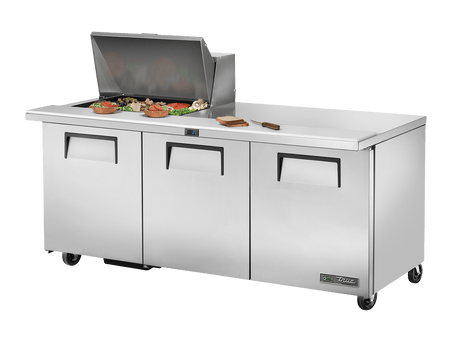 True Refrigeration Prep Table 12x 1/6 Top Pans 3 Solid Swing Doors - TSSU - 72 - 12M - B - HC - Whisk Hospitality - TSSU-72-12M-B-HC