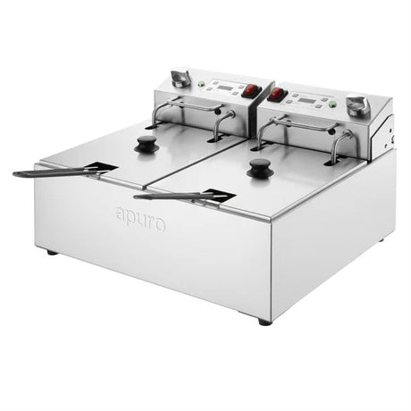 Apuro Double Electric Fryer with Timer - 5Ltr - 2x2.8kW CU624 - A - Whisk Hospitality - CU624-A