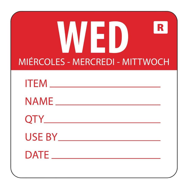 Hygiplas Day Of the Week Removable Food Prep Label Wednesday 2'' (Roll 500) L068 - Whisk Hospitality - L068