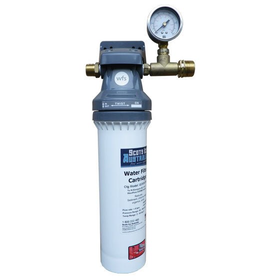 ICEMATIC Ice maker filter system for dirt / rust reduction, chlorine reduction, scale reduction complete with wall bracket, fittings and water pressure gauge. Australian standard approved. - Whisk Hospitality - IMFSG