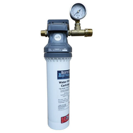 ICEMATIC Ice maker filter system for dirt / rust reduction, chlorine reduction, scale reduction complete with wall bracket, fittings and water pressure gauge. Australian standard approved. - Whisk Hospitality - IMFSG