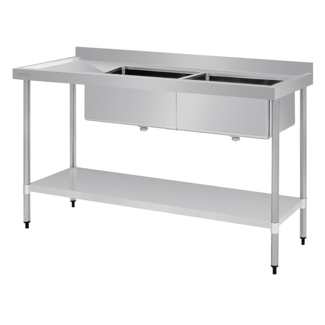 Vogue Double Bowl Sink L/H Drainer - 1800mm (90mm Drain) HC908 - Whisk Hospitality - HC908