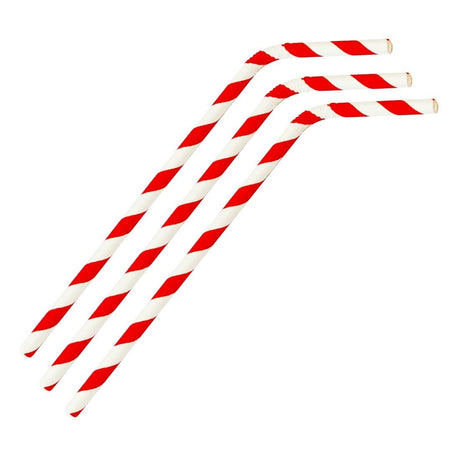 Fiesta Compostable Bendy Paper Straw Red Stripe - 210mm 6mm (Pack 250) FB142 - Whisk Hospitality - FB142