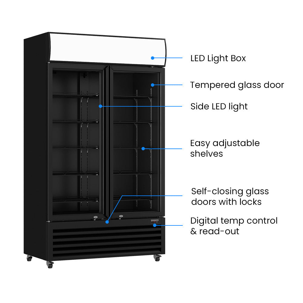 Thermaster Colourbond Upright Beverage Fridge 2 Doors Black - LG - 1000BP - Whisk Hospitality - LG-1000BP