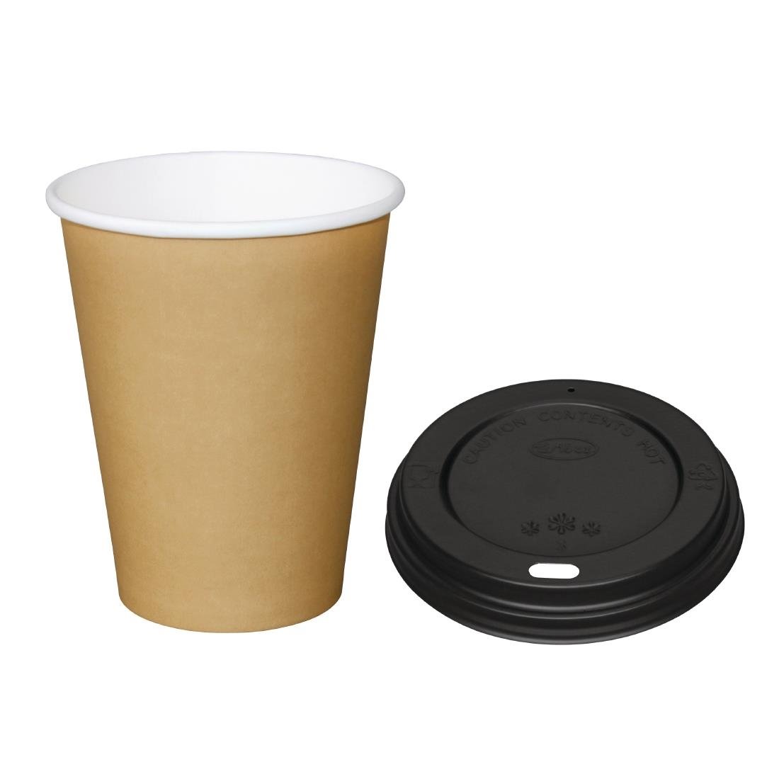 Fiesta Hot Cups Single Wall Kraft with Black Lid - 340ml (Box 1000) SA432 - Whisk Hospitality - SA432