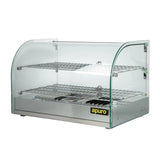 Apuro Pastry Heated Showcase Curved Glass w/Hinged Rear Doors 2 Shelves 45Ltr CK916 - A - Whisk Hospitality - CK916-A