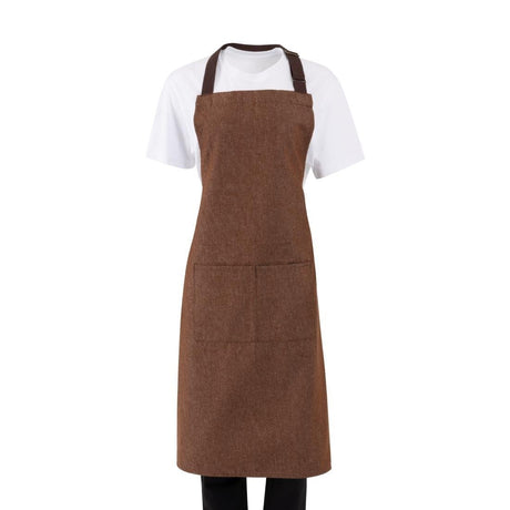 Southside Bib Apron Denim Tan (Brown Ties) - 700x1000mm BA119 - Whisk Hospitality - BA119