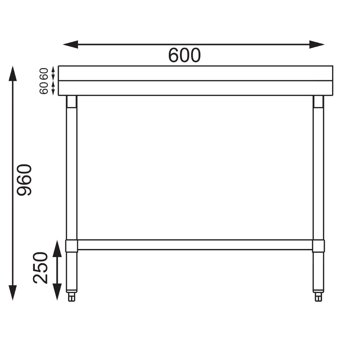 Vogue Table St/St - 600x600mm 23 1/2x23 1/2" (60mm Upstand) T379 - Whisk Hospitality - T379