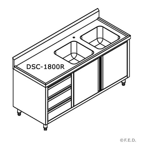 DSC - 1800R - H KITCHEN TIDY CABINET WITH DOUBLE RIGHT SINKS - Whisk Hospitality - DSC-1800R-H