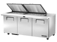 True Refrigeration Prep Table, 24x 1/6 Top Pans, 3 Solid Swing Doors, Removable lids - TSSU - 72 - 24M - B - ST - HC FLID - Whisk Hospitality - TSSU-72-24M-B-ST-HC FLID