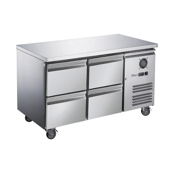 FED - X S/S Four - Door Bench Fridge with Drawers - XUB7C13S2D - Whisk Hospitality - XUB7C13S2D