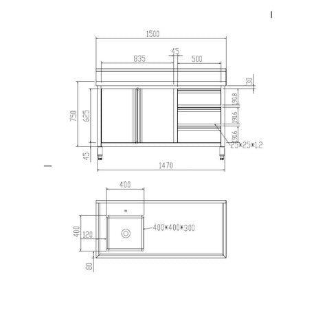 SC - 6 - 1500L - H Cabinet with Left Sink - Whisk Hospitality - SC-6-1500L-H