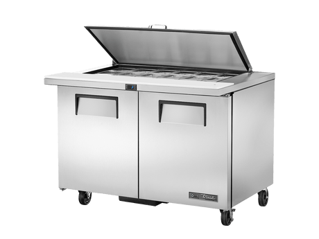 True Refrigeration Prep Table 18x 1/6 Top Pans 2 Solid Swing Doors Removable lids - TSSU - 48 - 18M - B - HC FLID - Whisk Hospitality - TSSU-48-18M-B-HC FLID